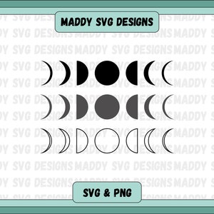 Paquete SVG de fase lunar, svg celestial, vibraciones místicas de brujas svg, etapas de la luna, ciclo lunar svg, imágenes prediseñadas de fase lunar, archivo de corte cricut