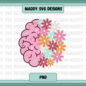 Floral Gehirn PNG Sublimation, geistige Gesundheit Png, Retro Blumen Clipart, Gehirn Art druckbare, digitaler Download
