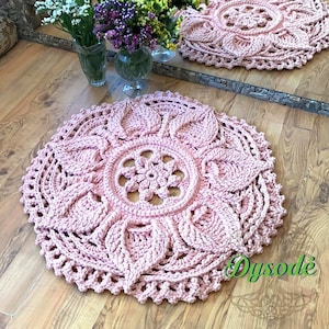 Round crochet rug, Cozy flower rug, Knitted rug, Home decor, Rag rug, Housewarming gift, Christmas gift, Lotus flower decor, Custom rug