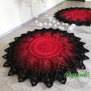 3D crochet rug, Carpet- red brown ombre, Openwork rug for the nursery, Rug for the hall, Rug near the fireplace, Gift for the newlyweds