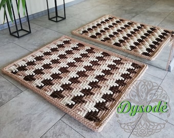 Crochet square rug, Home decor, Door Mat, Knitted rug, Rustic home decor, Modern crochet rug, Housewarming gift, Brown rug