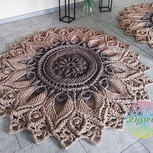 Round crochet rug, Handmade carpet - coffee with milk, openwork rug for the nursery, bedside rug, rug for the hall, rug near the fireplace