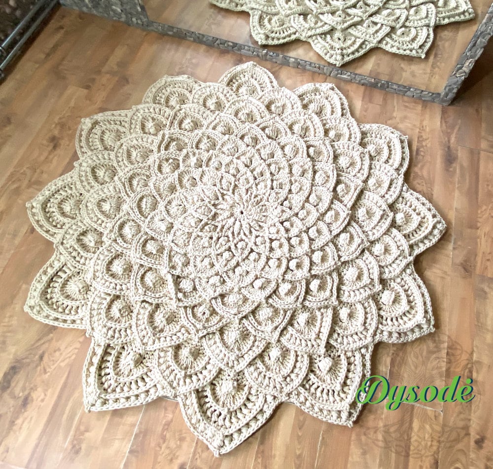 Lotus Flower Rug Round Crochet Rug Cozy Flower Rug Knitted Etsy