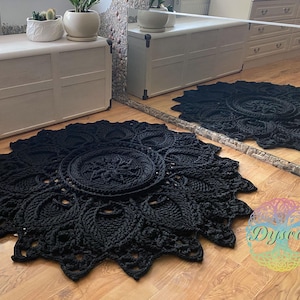 Round crochet Handmade carpet- black,openwork rug for the nursery,bedside rug,rug for the hall,rug near the fireplace,gift for the newlyweds