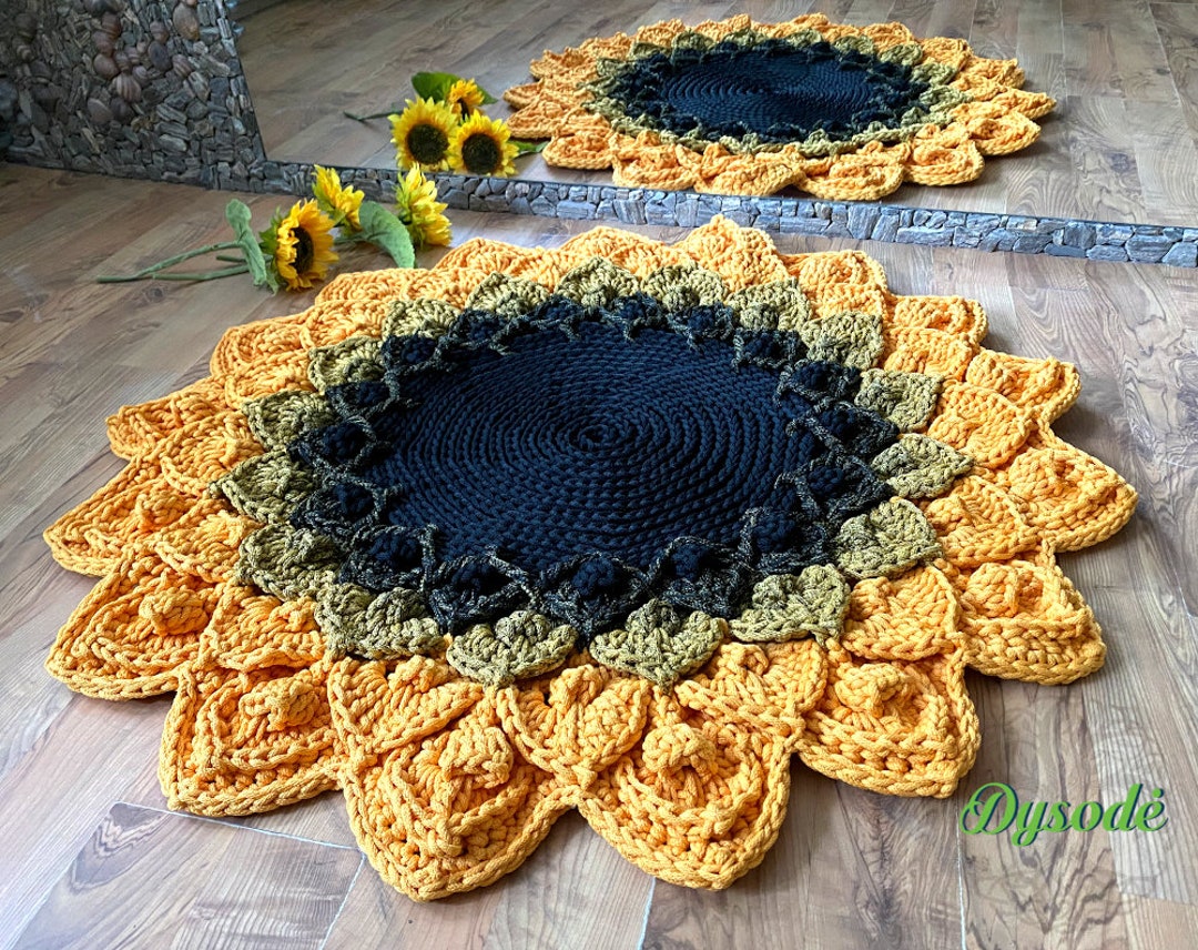 Lotus Flower Rug Round Crochet Rug Cozy Flower Rug Knitted Etsy
