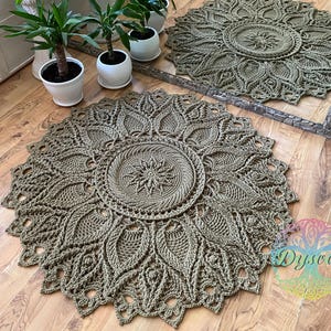 3D round crochet rug, Handmade carpet- pistachios, openwork rug for the nursery, bedside rug, rug for the hall, rug near the fireplace