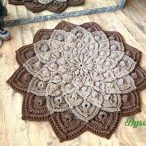 Lotus Flower Rug, Round Crochet Rug, Cozy Flower Rug, Knitted Rug, Home ...