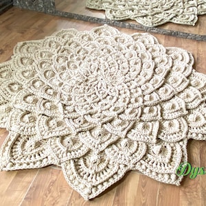 3D crochet rug, Carpet- ivory, Openwork rug for the nursery, Bedside rug, Rug for the hall, Rug near the fireplace, Gift for the newlyweds