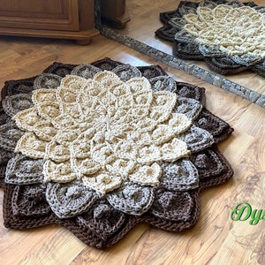 3D Häkelteppich, beige-brauner Ombre-Farbton