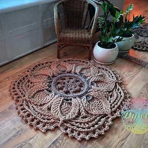 Round crochet rug, Handmade carpet - coffee with milk, openwork rug for the nursery, bedside rug, rug for the hall, rug near the fireplace