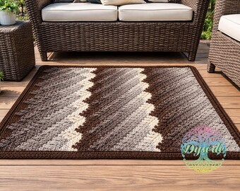 Brown Ivory Ombre Crochet Rug – Handmade Neutral Geometric Area Rug, Modern Farmhouse Decor, Outdoor Patio or Entryway Rug