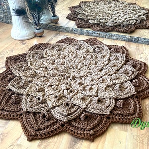 Round crochet rug, Handmade carpet - coffee with milk, openwork rug for the nursery, bedside rug, rug for the hall, rug near the fireplace