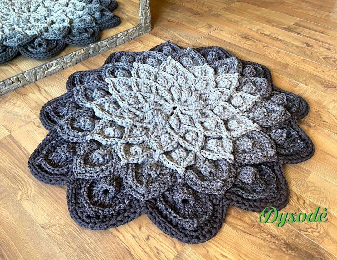 Lotus Flower Rug, Round Crochet Rug, Cozy Flower Rug, Knitted Rug, Home ...
