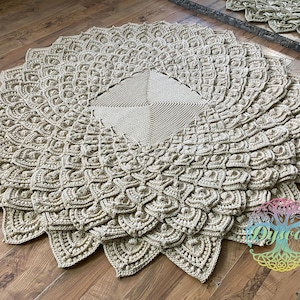 3D crochet rug, Carpet- ivory, Openwork rug for the nursery, Bedside rug, Rug for the hall, Rug near the fireplace, Gift for the newlyweds