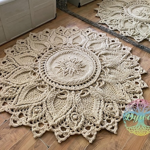 3D crochet rug, Carpet- ivory, Openwork rug for the nursery, Bedside rug, Rug for the hall, Rug near the fireplace, Gift for the newlyweds