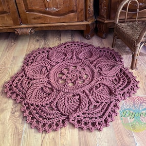 Round crochet rug, Cozy flower rug, Knitted rug, Home decor, Rag rug, Housewarming gift, Christmas gift, Lotus flower decor, Custom rug