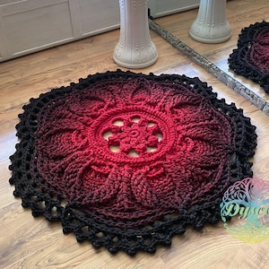 3D crochet rug, Carpet- red brown ombre, Openwork rug for the nursery, Rug for the hall, Rug near the fireplace, Gift for the newlyweds