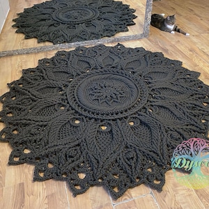 Round crochet rug, Cozy flower rug, Knitted rug, Home decor, Rag rug,  Housewarming gift, Christmas gift, Lotus flower decor, Custom rug