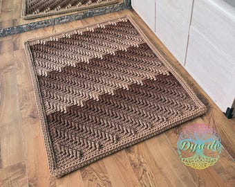 Brown Ombre Pattern Crochet Rug, Chunky Knit Area Rug, Handmade Boho Floor Mat