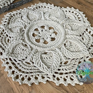 3D crochet rug, Carpet- ivory, Openwork rug for the nursery, Bedside rug, Rug for the hall, Rug near the fireplace, Gift for the newlyweds