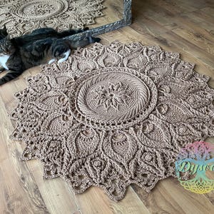 Round crochet rug, Handmade carpet - coffee with milk, openwork rug for the nursery, bedside rug, rug for the hall, rug near the fireplace
