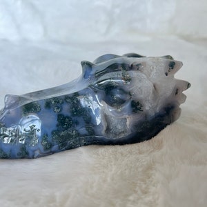 Moss Agate Dragon Head Crystal Carving