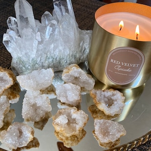 One(1) Small Open Geode, Quartz crystal geode (intuitively chosen)