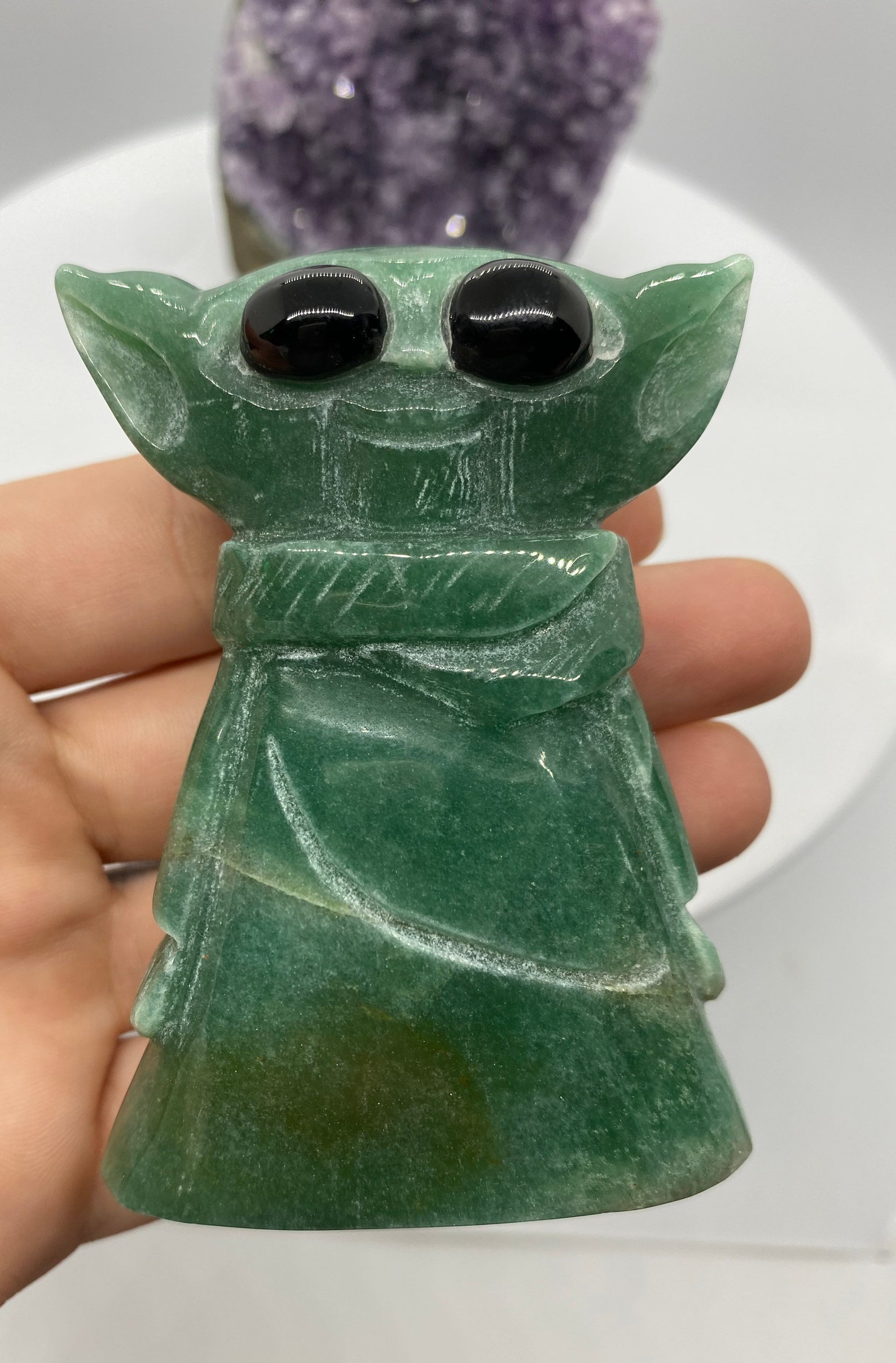 Green Aventurine BABY YODA carving crystal character | Etsy