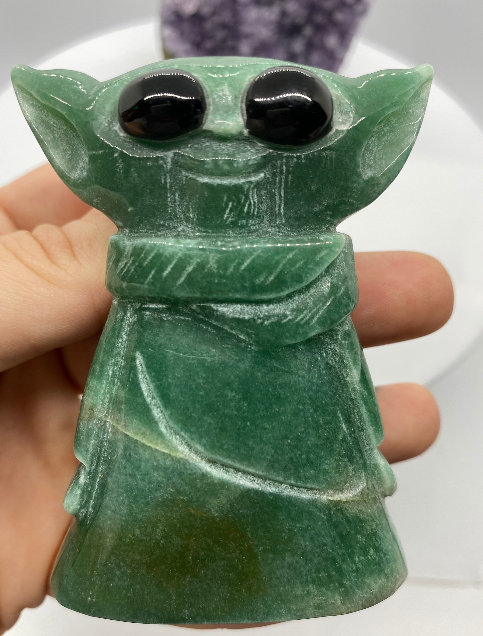 Green Aventurine BABY YODA carving crystal character | Etsy