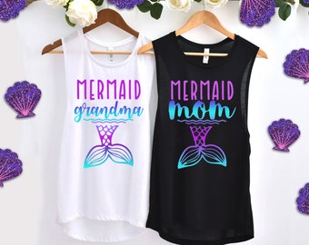 Mermaid Mama Unisex Tank - Free Personalization - Mermaid Mom Birthday Party Shirt Pool Party