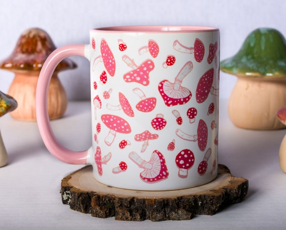 Pink Amanita Mushroom Mug - Valentines Day Mushroom Gift, Boho Coffee Mug, Gift for Hippie, Cottagecore, Tea, Mycology Mug, Valentines Day