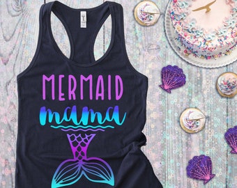 Mermaid Mama Racerback Tank - Free Personalization - Mermaid Mom Shirt, Mermaid Birthday Party Shirt