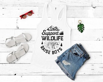 Support Wildlife Raise Boys Racerback Tank, Gift for Mom of Boys