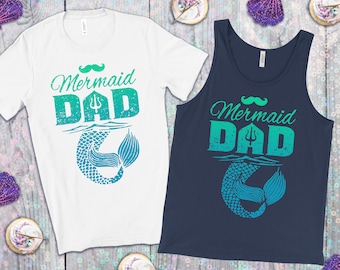Mermaid Dad Tee and Tank - Mermaid Birthday Party Tee, Summer Pool Party, Mermaid Mama Daddy