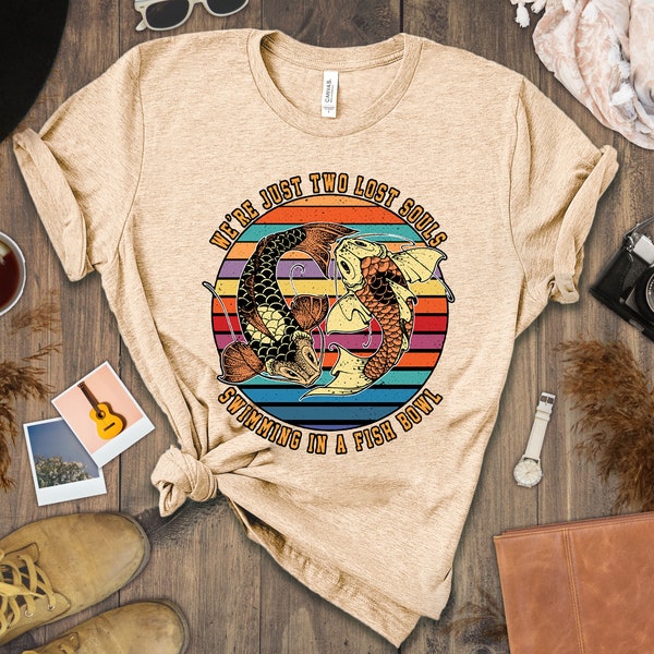 Zwei verlorene Seelen schwimmen in einem Fish Bowl Tee - Pink Floyd Frühlingsgeschenk Lyric Shirt Wunsch, dass Sie hier Geschenk für Musikliebhaber Retro Band Tee