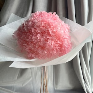 Pink Hydrangea Flower 3 Stems | Preserved & Dried flowers | Wrapped floral bunch | Wedding Gift | Home decor | XL Size