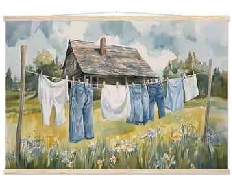 Farmhouse Laundry Room Print: Vintage Clothesline Art