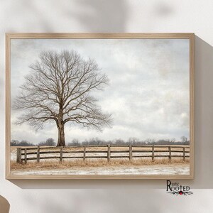 Winter Tree Landscape Print, Rustic Farmhouse Wall Art