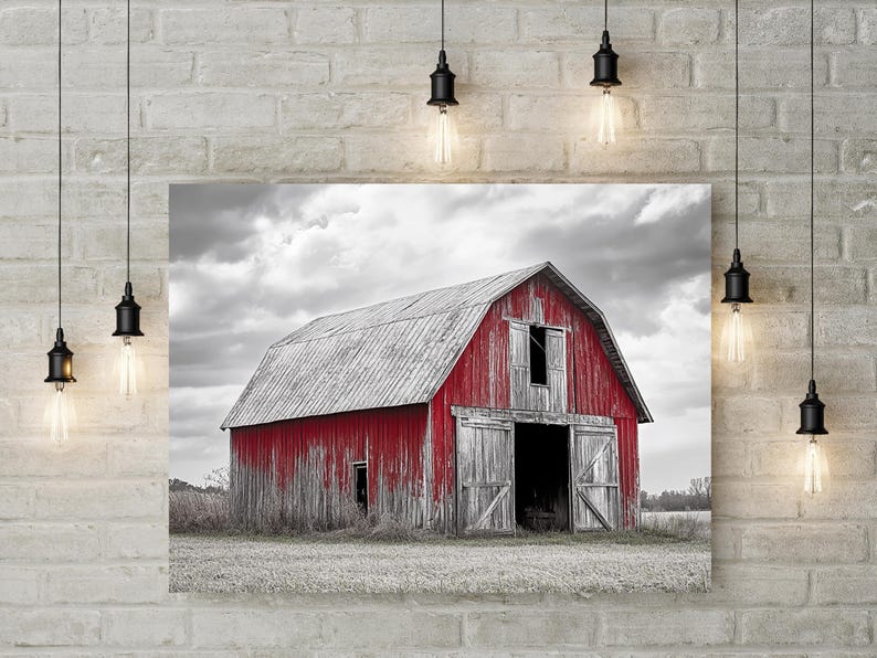 Red Barn Wall Art – Rustic Farmhouse Decor in Black and White With Bold ...