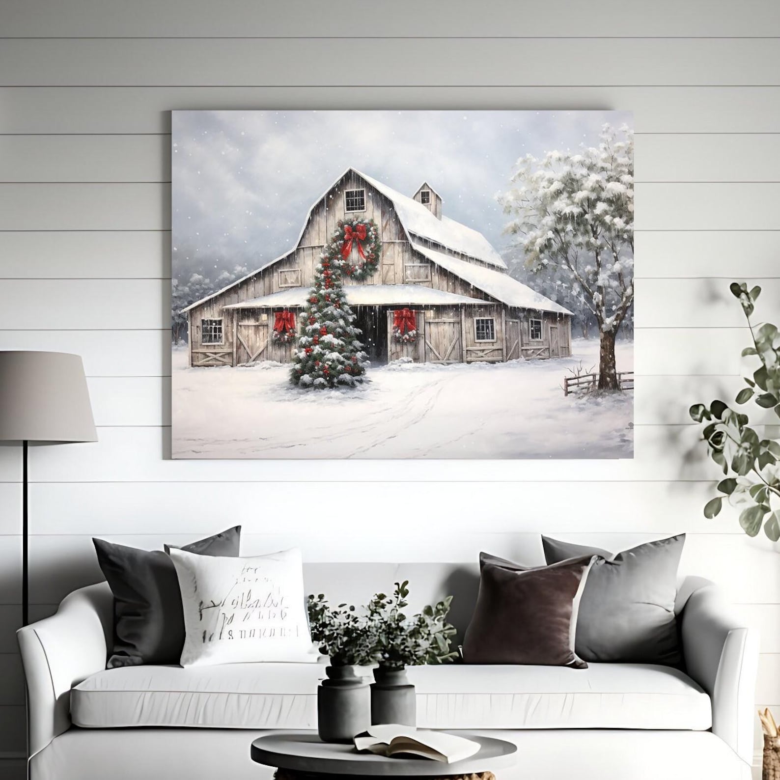 Weathered Barn Christmas Canvas Modern Farmhouse Wall Art Rustic Rural