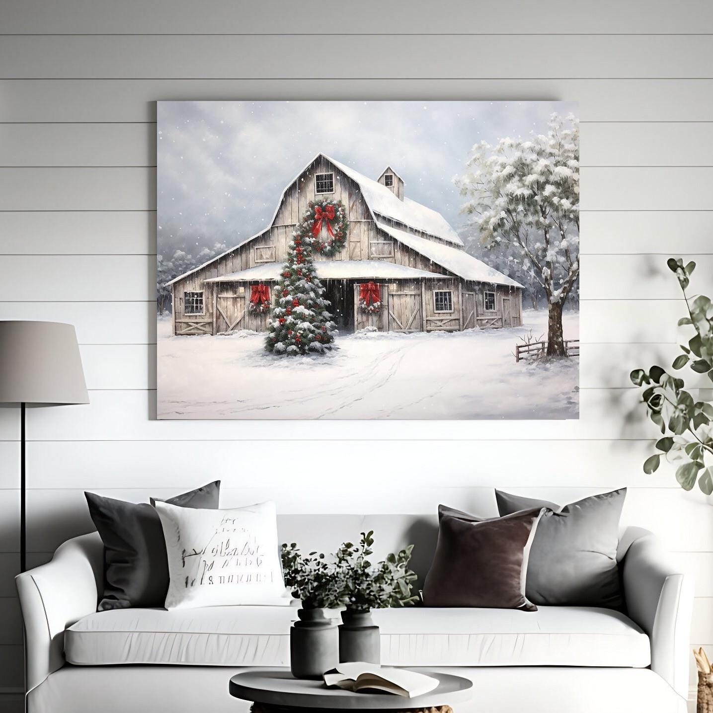 Weathered Barn Christmas Canvas Modern Farmhouse Wall Art Rustic Rural ...