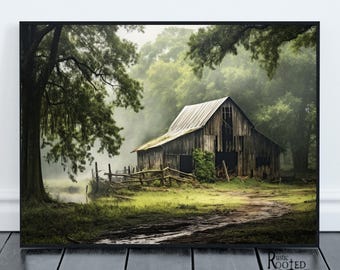 Old Barn Picture, Rustic Barn, Modern Farmhouse Painting, Modern Farmhouse Decor, Country Painting, Barn Painting, Farmhouse Wall Art