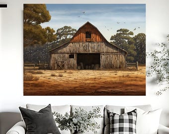 Modern Farmhouse Wall Art Country Charm Canvas Prints Barn Canvas, Weathered Barn, Rural Wall Art, Modern Farmhouse Prints Landscape Scene