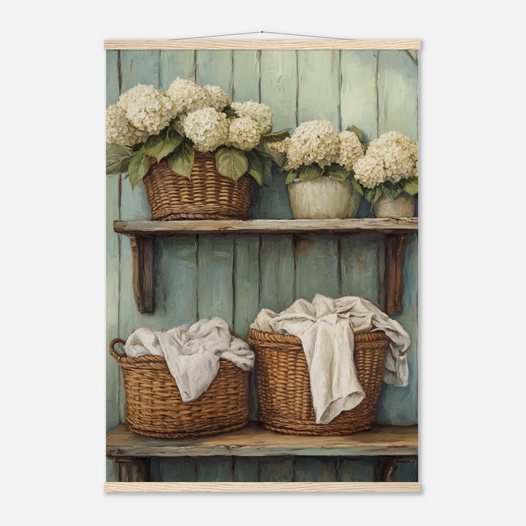 Farmhouse Laundry Room Art: Floral Hydrangea Print, Rustic Cottage ...