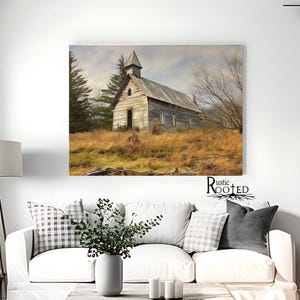 Vintage White Church Print - Perfect Addition to Farmhouse Décor One Room Faded Rural Country White Church Rustic Modern Farmhouse Artwork