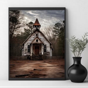 Cozy Country Church Print for Farmhouse Living Rual One Room Church Building Modern Farmhouse Home Decor Framed Artwork Musuem Quality Print