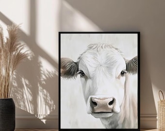 Watercolor Cow Portrait: Modern Farmhouse Animal Canvas Print