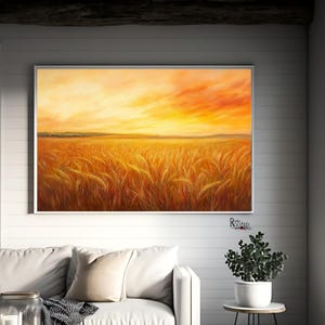 Golden Wheat Field Sunset Farm Landscape Wheat Stalks Nature-Inspired Modern Farmhouse Home Décor Wall Art Canvas Prints Framed Posters