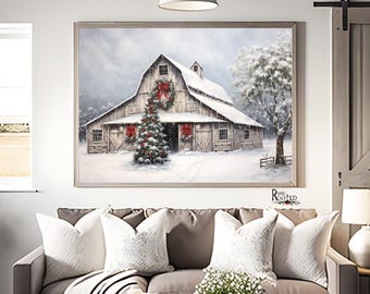 Arte de pared navideño imprimible estilo granero envejecido, moderno, rústico y campestre. Archivo digital de temporada.