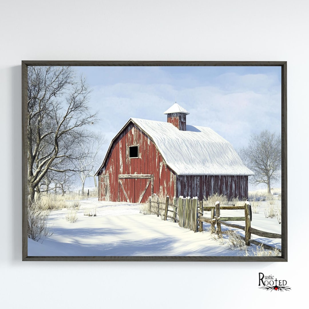 Snowy Barn Winter Canvas Modern Farmhouse Wall Art Rustic Seasonal ...